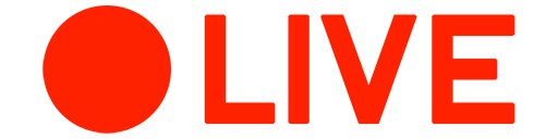 Picture of the live badge. Displays the word "Live" in red with a red circle next to the text.