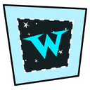 Cyan jagged square with the letter "W" in its center