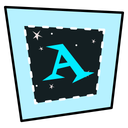 Cyan jagged square with the letter "A" in its center