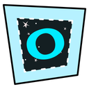 Cyan jagged square with the letter "O" in its center