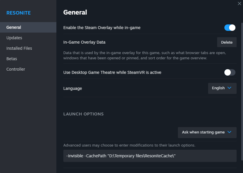 Setting custom launch options via Steam