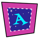 Pink jagged square with the letter "A" in its center