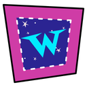 Pink jagged square with the letter "W" in its center