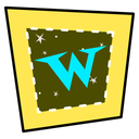 Yellow jagged square with the letter "W" in its center