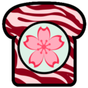 Red and lightred piece of bread with a cherry flower in its center