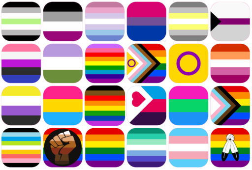 Grid showing all the pride badges being added to Resonite: TraditionalPride TransInclusiveGayMen TwoSpirit agender asexual bigender bisexual demigender demisexual genderfluid genderqueer intersex intersexprogress lesbian nonbinary pansexual philadeplphia polyamory polysexual progress queer transgender