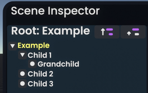 A hierarchy of slots as shown in the Scene Inspector. The Example slot has three children, the first of which has another child itself.