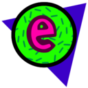 Green circle with a pink "E" letter in its center