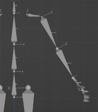 Blender window showing a sample arm bone rig in A-pose.