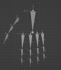 blender window showing a sample hand bone rig with each individual fingers