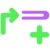 Green arrow pointing up then right to a purple line with a green plus
