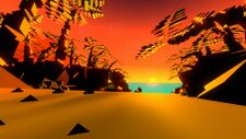 A sunset view of the beach made with only primitive cubes.