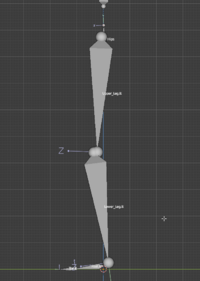 Blender window showing a sample leg bones layout from the side