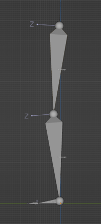Blender window showing a sample leg bones layout from the side