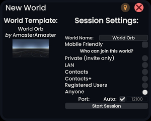 Start custom Session dialog