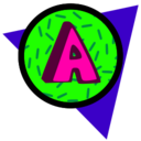 Green circle with a pink "A" letter in its center