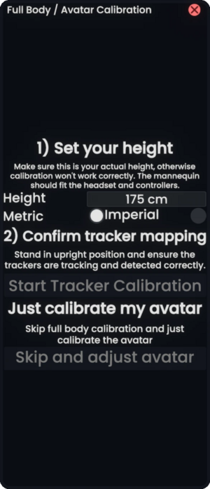 Full Body Calibration Panel