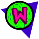 Green circle with a pink "W" letter in its center