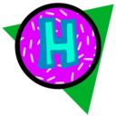 Green circle with a pink "H" letter in its center