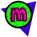 Green circle with a pink "M" letter in its center
