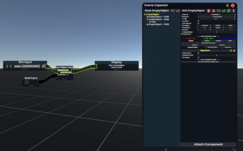 Two nodes setup showing how to use the Get Object Root ProtoFlux node