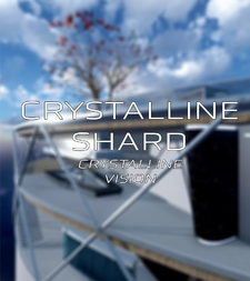 Blurred image of a large building with letters spelling "Crystalline Shard Crystalline Vision".