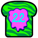 Green piece of bread with the number "22" in its center