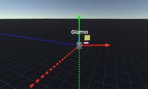 A translation gizmo in an empty grid world.