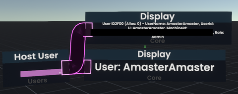 A Host User node with 2 connections to display nodes, one has extra information, the other one has normal information.